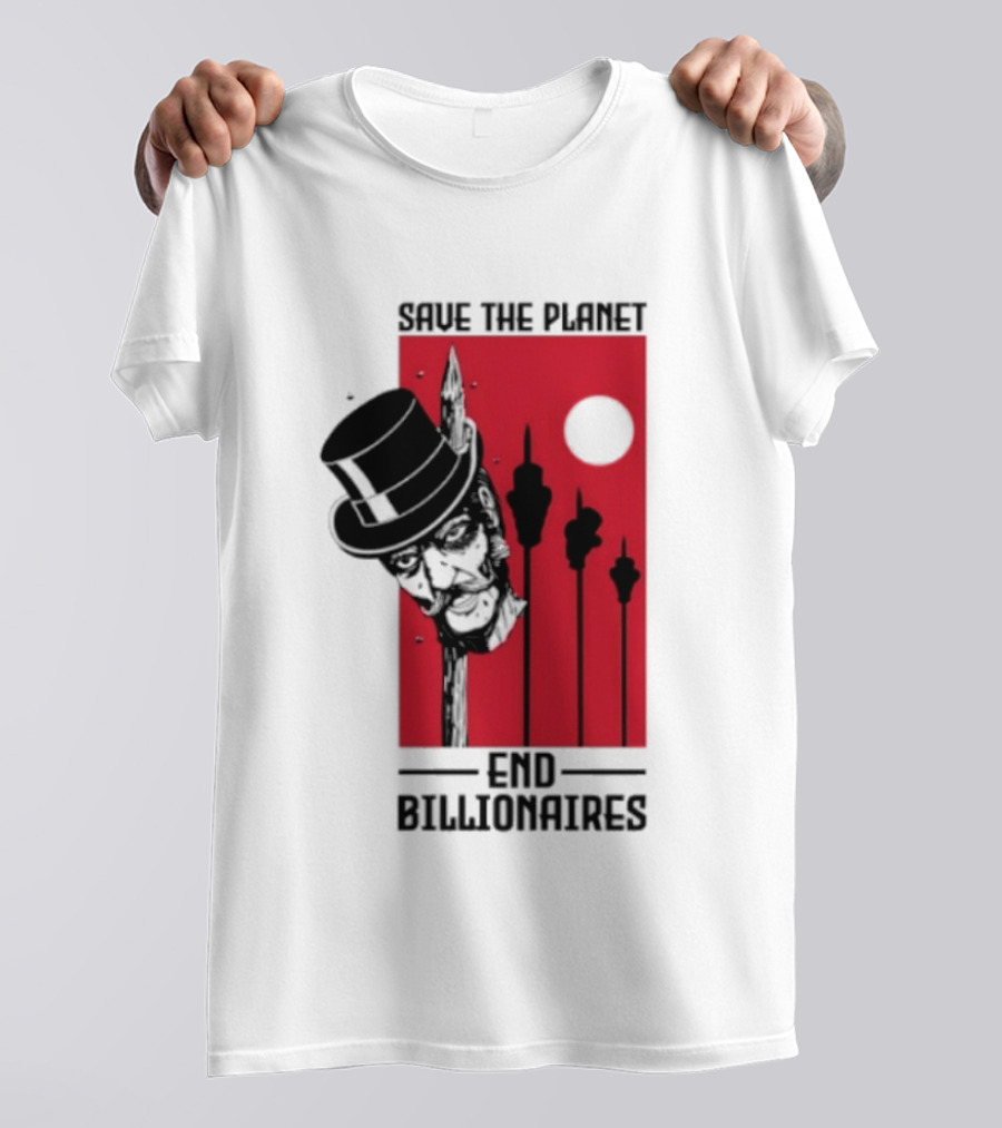 Original Save The Planet End Billionaires Top Hat Monopoly Man Red Sun T-Shirt