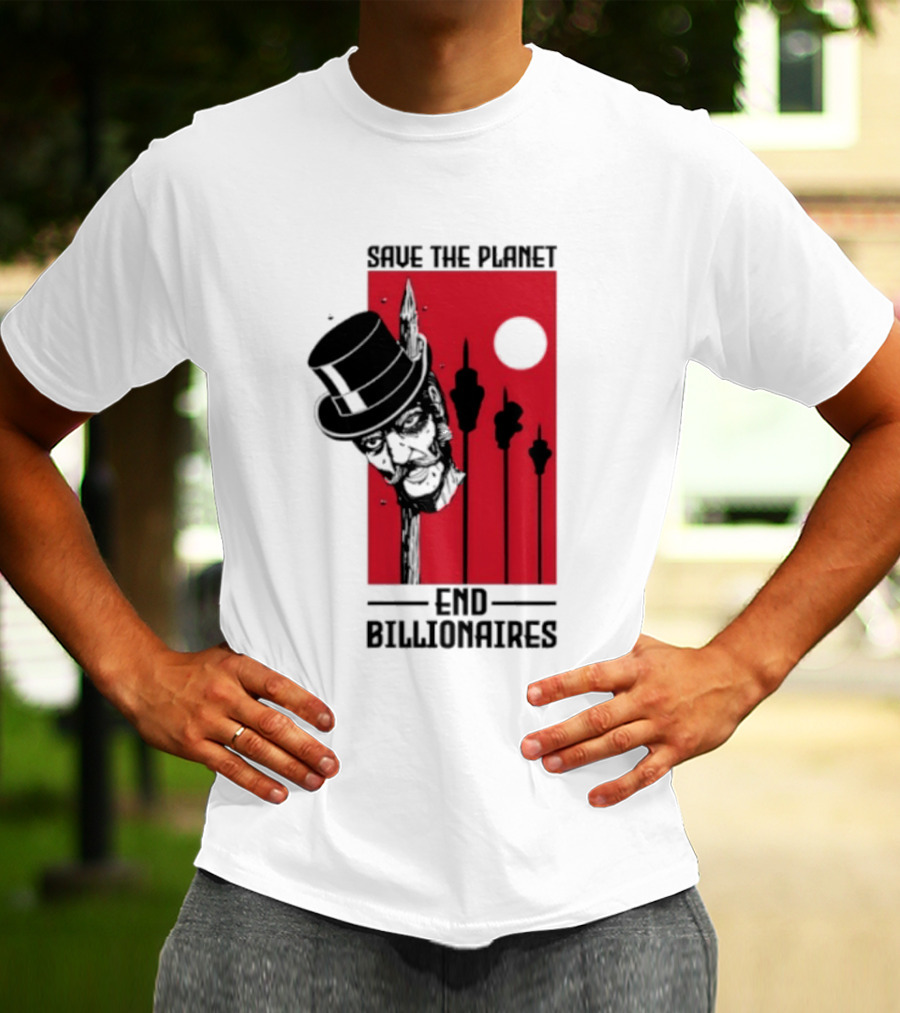 Original Save The Planet End Billionaires Top Hat Monopoly Man Red Sun T-Shirt