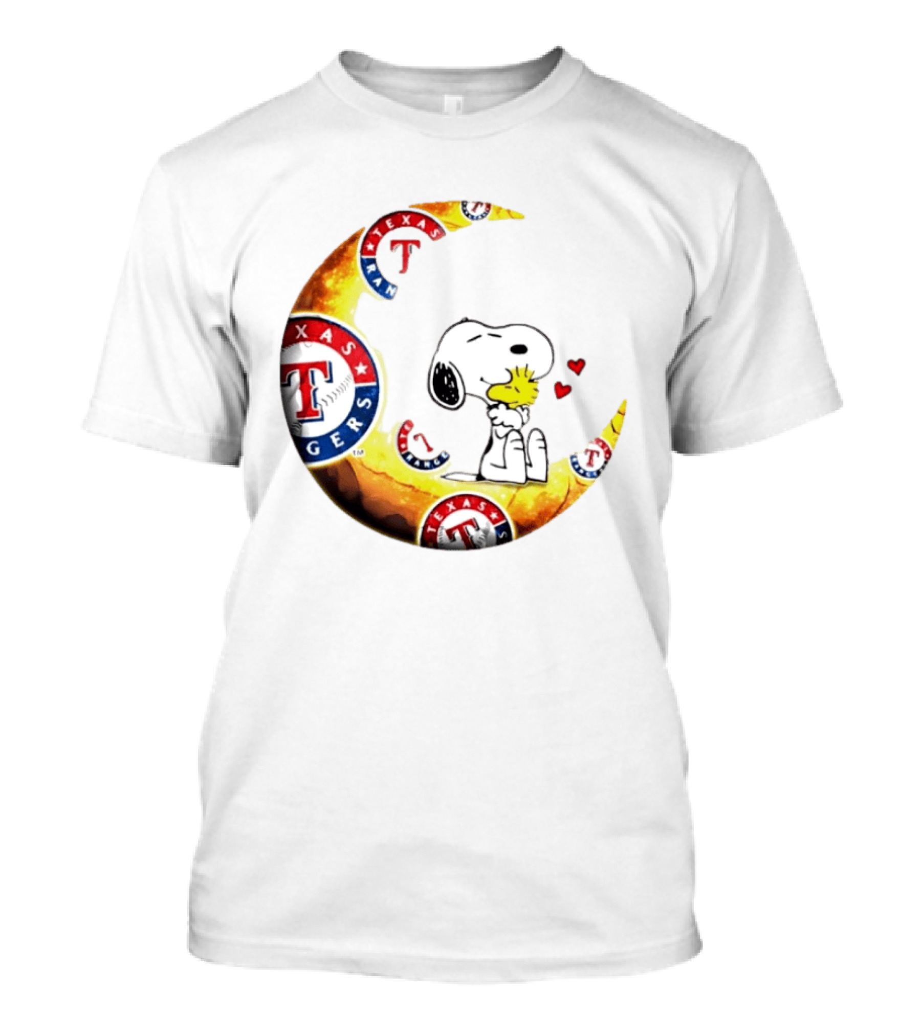 Snoopy Woodstock Texas Rangers Moon Baseball Fan Celebration T-Shirt