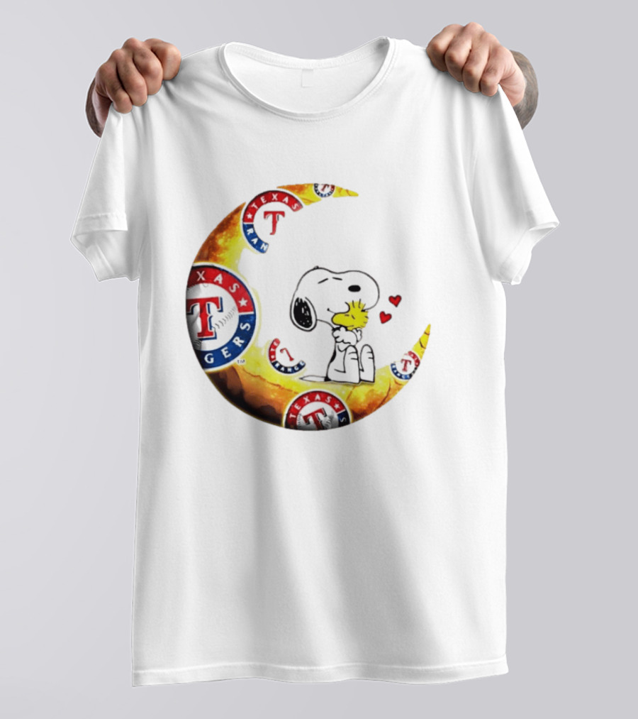 Snoopy Woodstock Texas Rangers Moon Baseball Fan Celebration T-Shirt