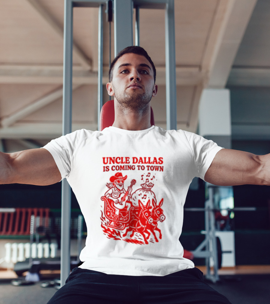 Uncle Dallas Is Coming To Town Cowboy Riding Reindeer T-Shirt
