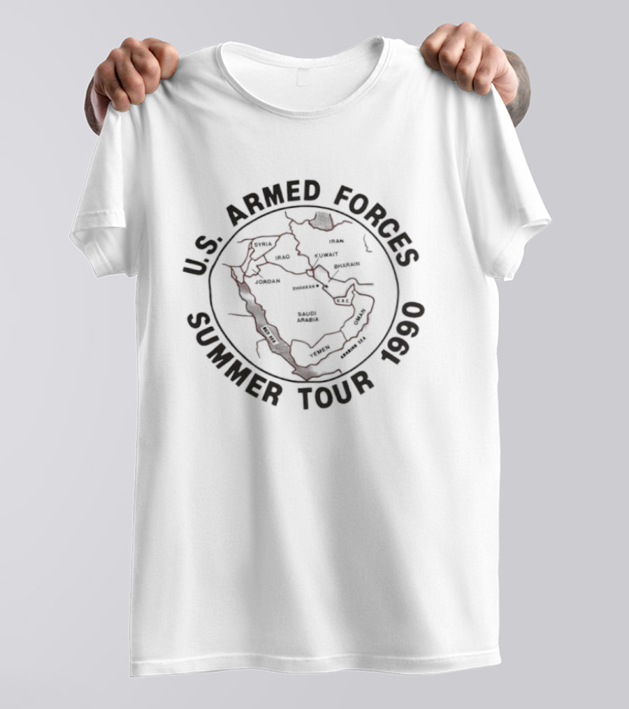 U.S. Armed Forces Summer Tour 1990 Middle East Map Desert Shield Military T-Shirt
