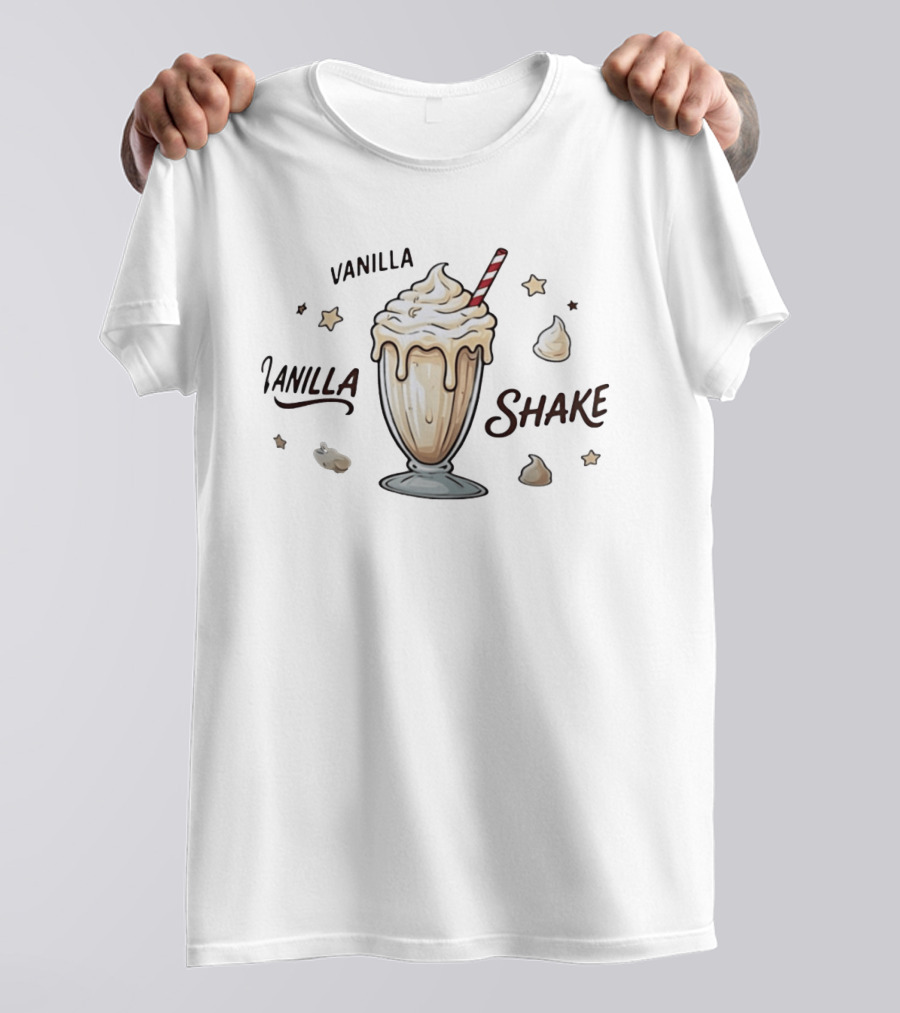 Vanilla Shake Dessert Sweet Treat Milkshake Star Accents Whipped Cream Glass T-Shirt