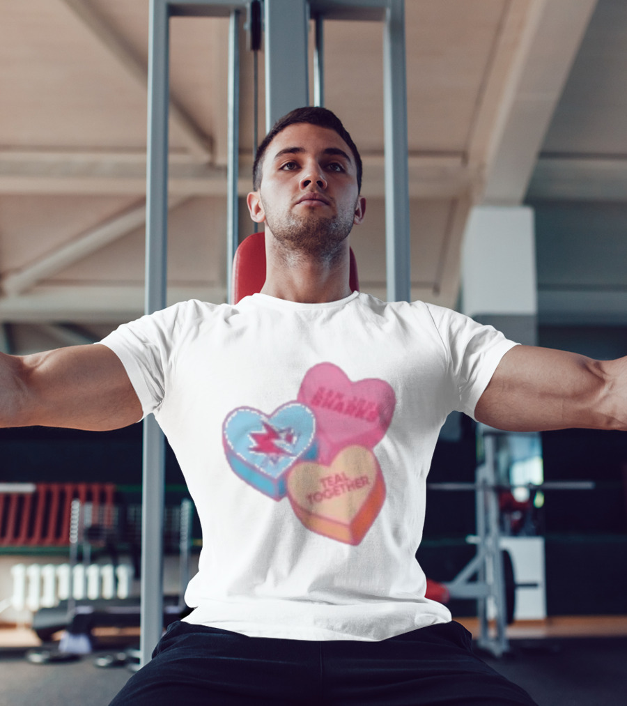 San Jose Sharks Valentine Candy Heart Teal Together T-Shirt