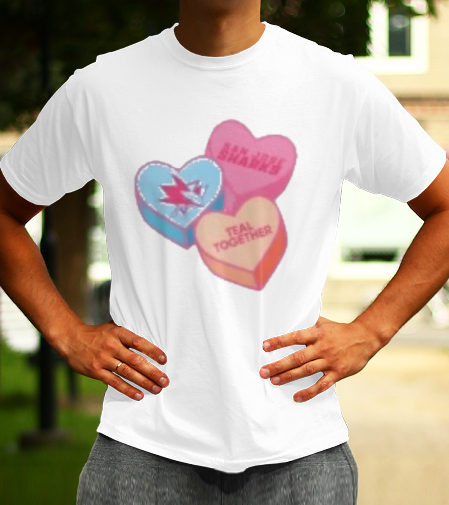 San Jose Sharks Valentine Candy Heart Teal Together T-Shirt
