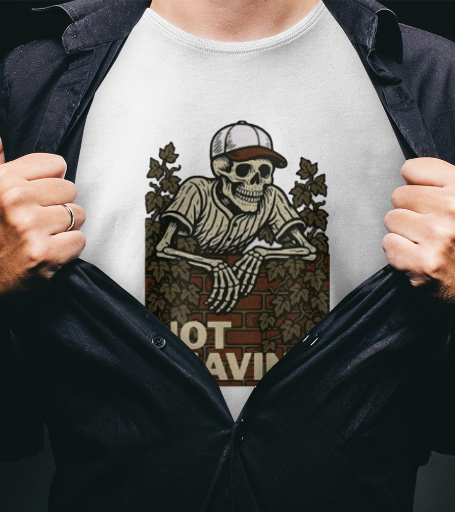 Skeleton Baseball Player Not Leaving Brick Wall Ivy Cap T-Shirt