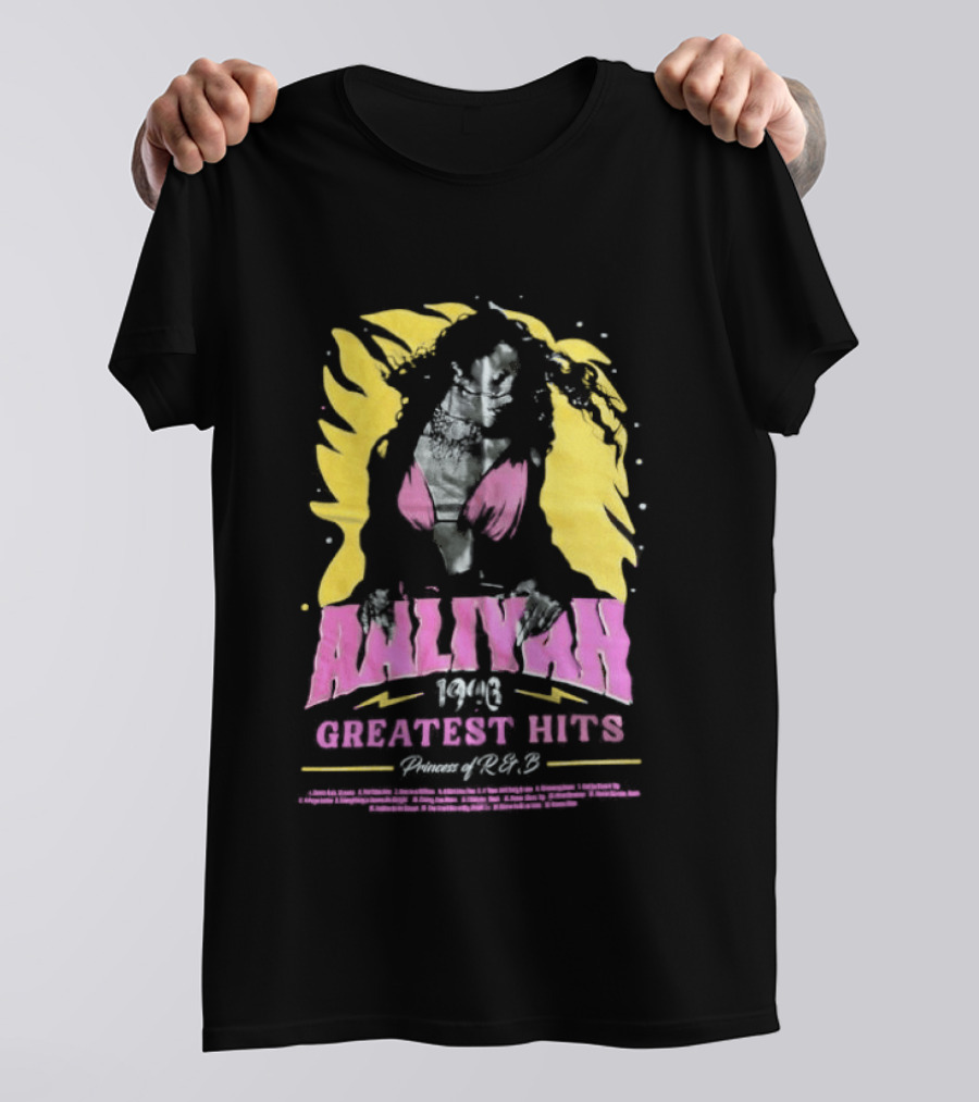 Aaliyah 1996 Greatest Hits Yellow And Pink Fashion T-Shirt