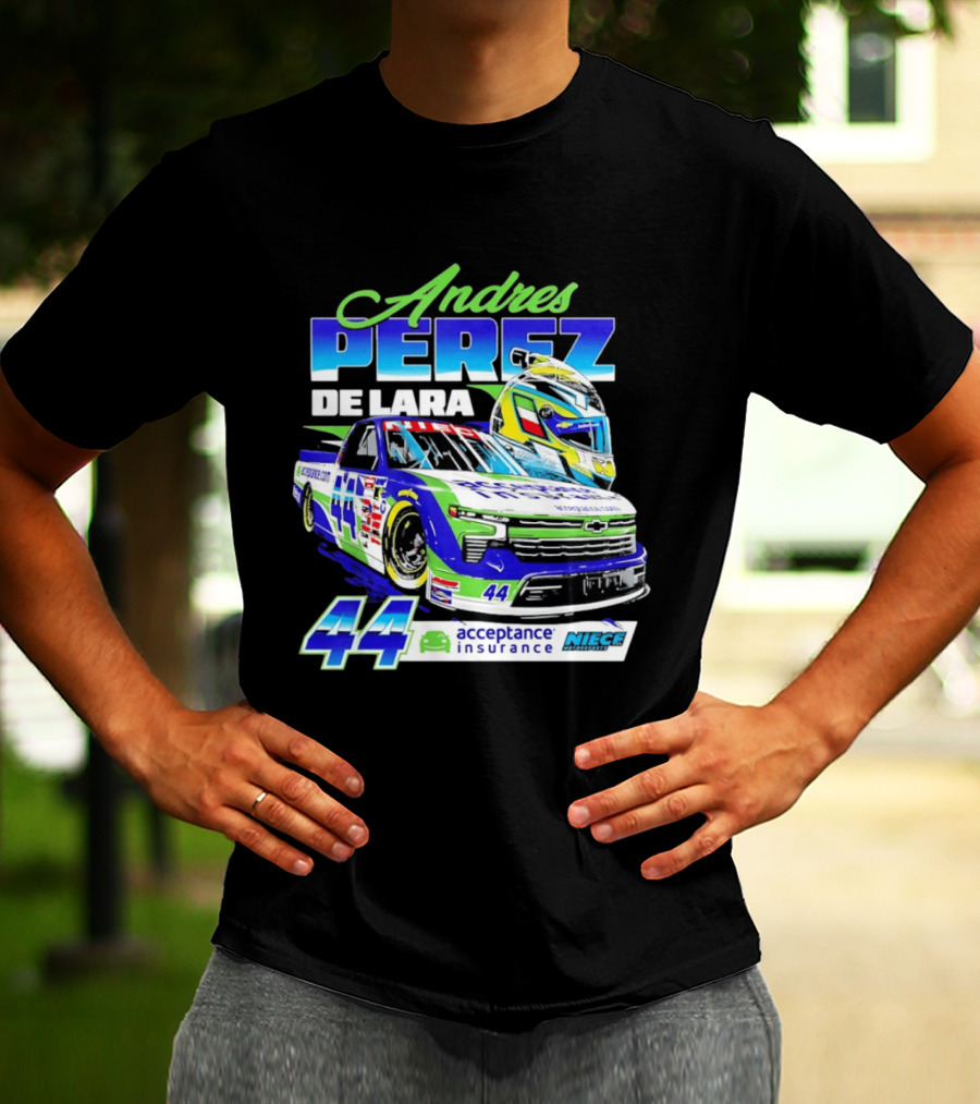 Andres Perez De Lara 44 Niece Motorsports Acceptance Insurance Racing Truck And Helmet Combo T-Shirt