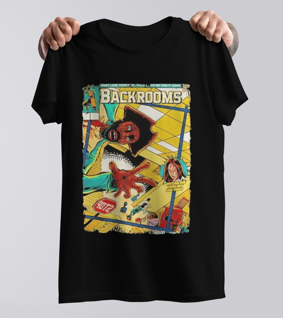 Backrooms Horror Comic Why Did She Turn Out Like This Don't Lose Your Way Stop Sign Creepy Scene T-Shirt