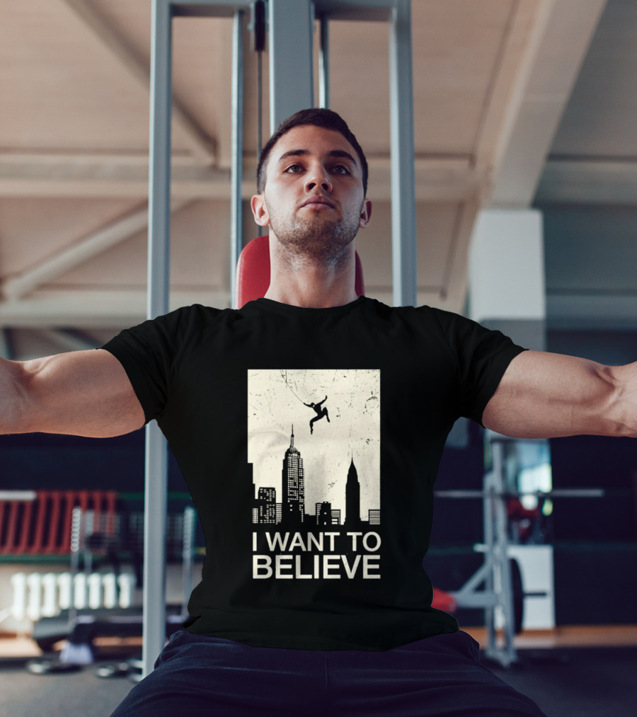 Friking I Want To Believe Swinging Hero Cityscape T-Shirt