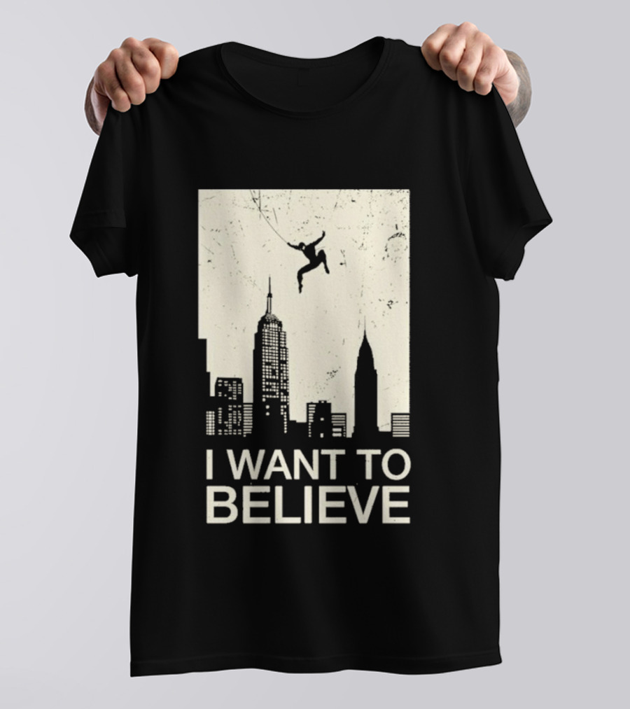 Friking I Want To Believe Swinging Hero Cityscape T-Shirt