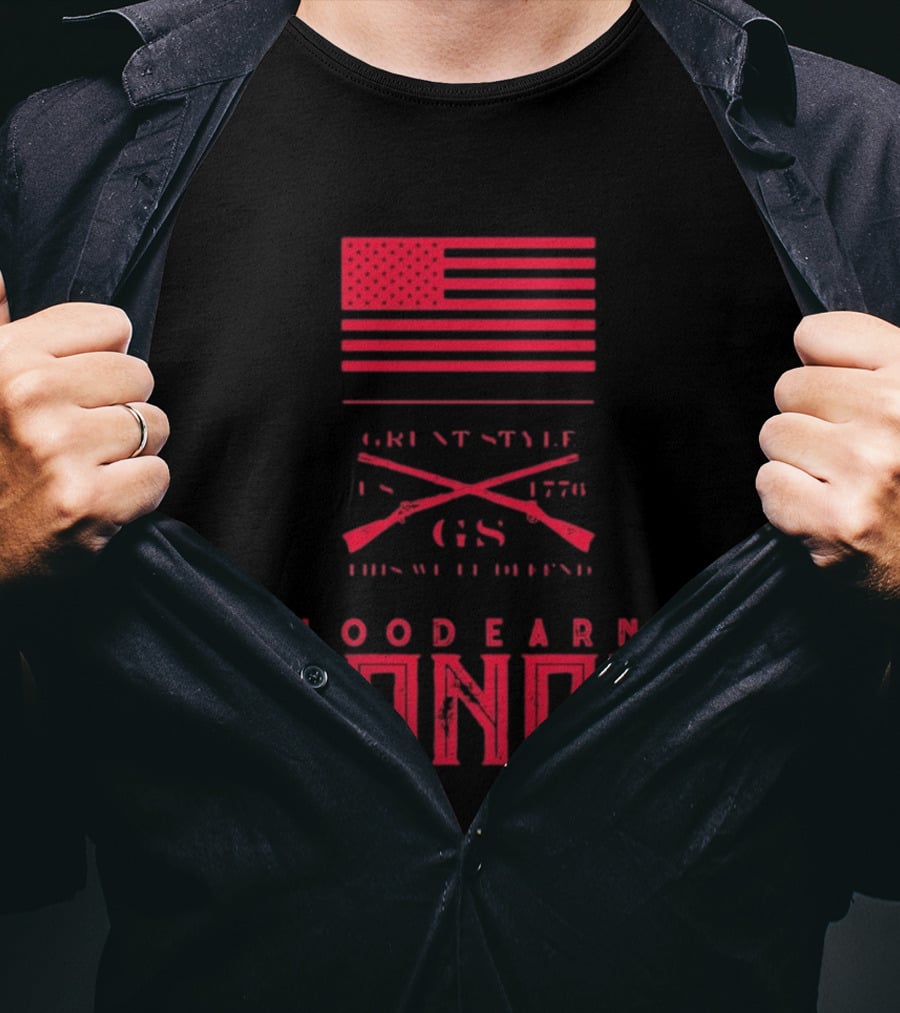 American Flag Blood Earns Honor Vintage Style 1776 Rifles T-Shirt