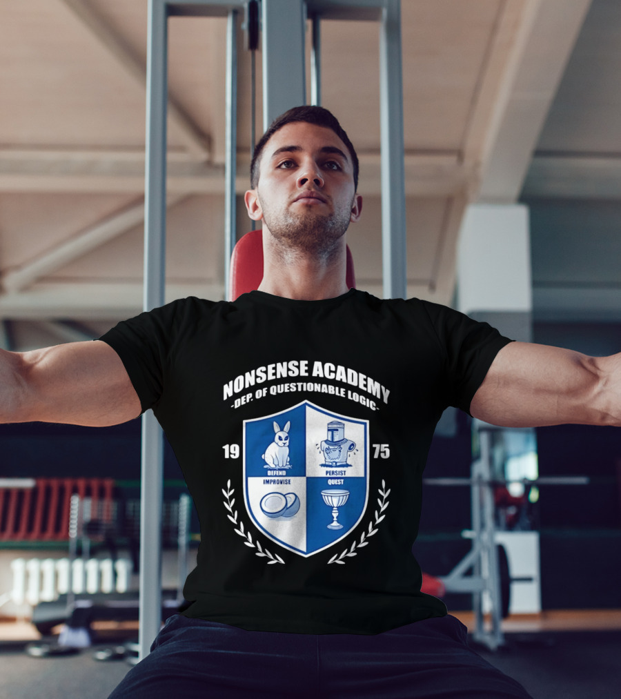 Nonsense Academy 1975 Crest Dept Of Questionable Logic Defend Improvise Persist Quest T-Shirt