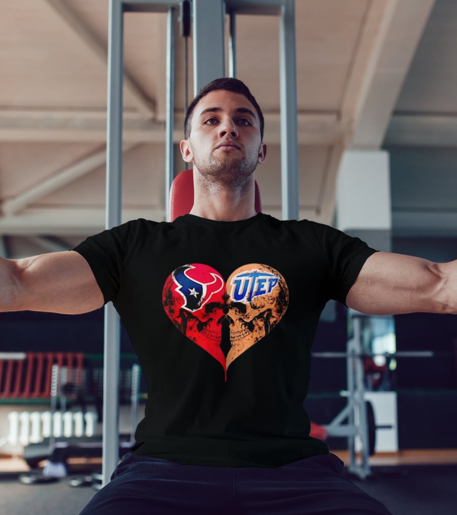 Houston Texans UTEP Miners Skulls Heart Shape Face To Face T-Shirt