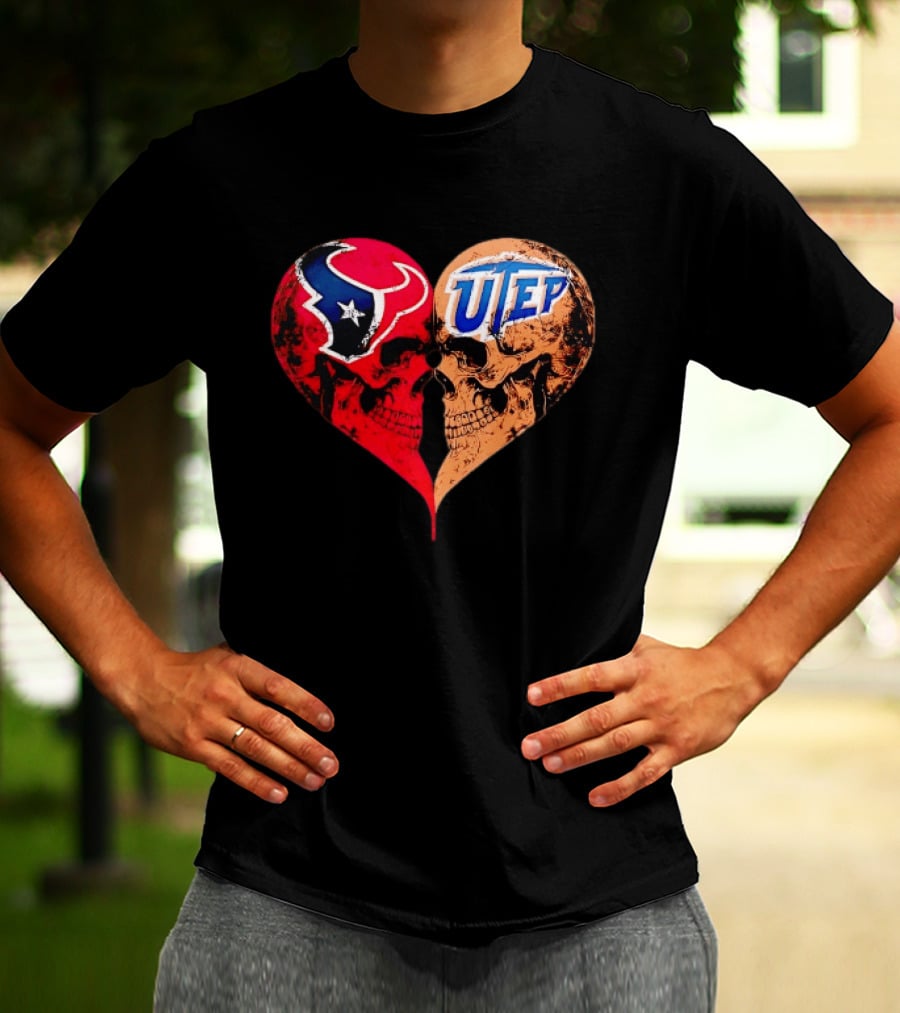 Houston Texans UTEP Miners Skulls Heart Shape Face To Face T-Shirt