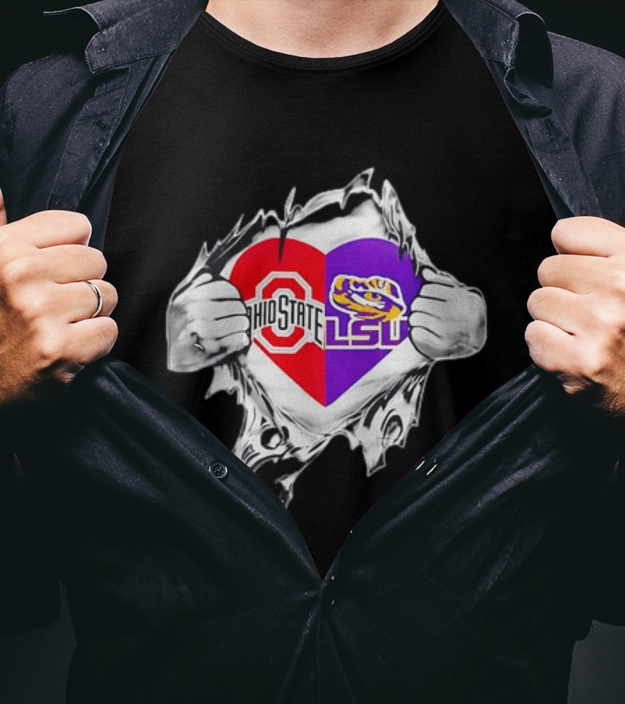Ohio State LSU Heart Ripped Open Fan T-Shirt