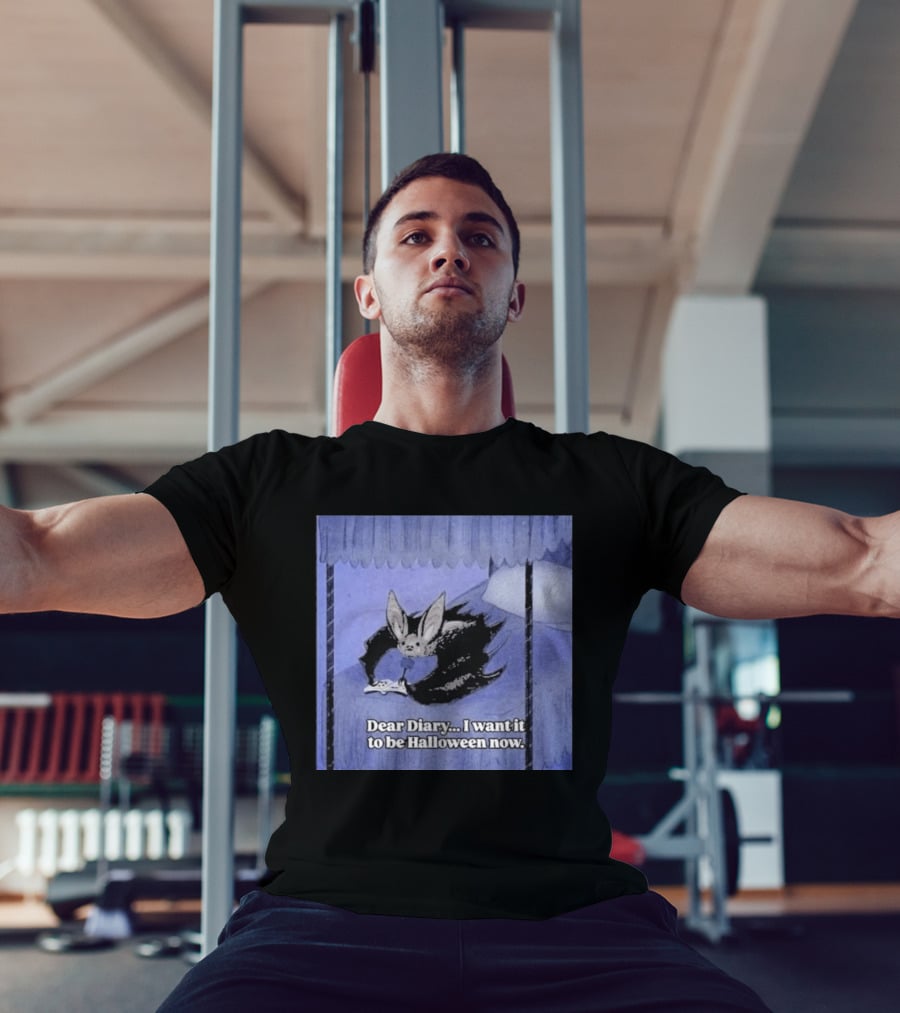 Dear Diary I Want It To Be Halloween Now Bat Creature Bed Scene T-Shirt