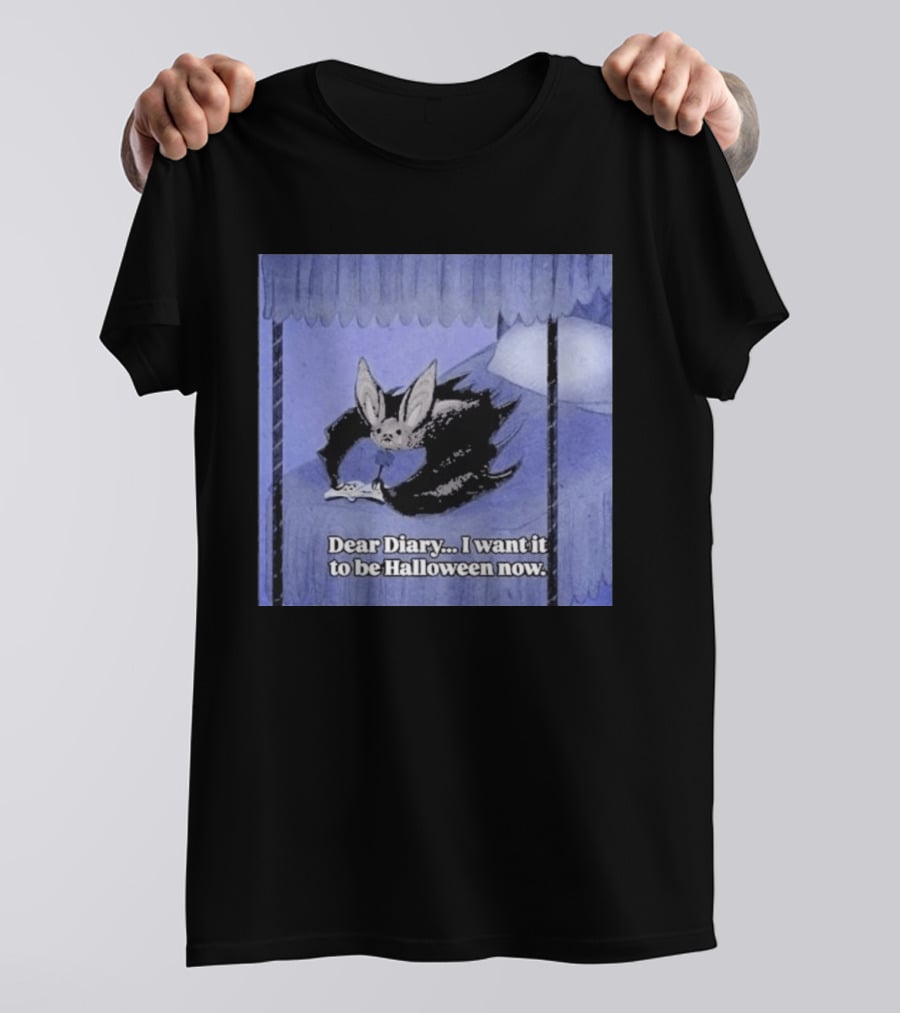 Dear Diary I Want It To Be Halloween Now Bat Creature Bed Scene T-Shirt