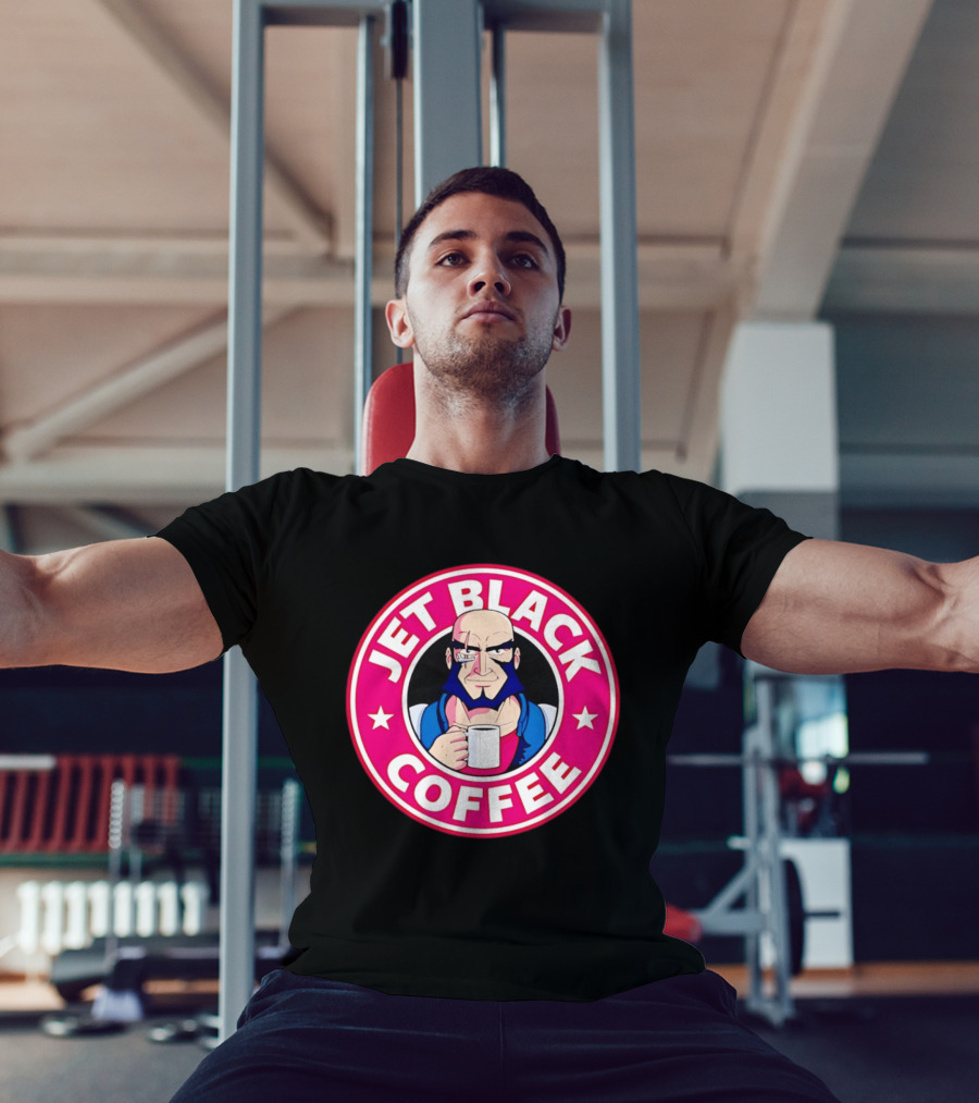 Jet Black Coffee Stern Man Holding T-Shirt