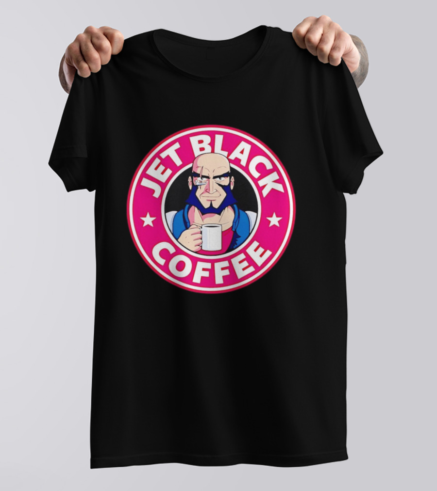 Jet Black Coffee Stern Man Holding T-Shirt