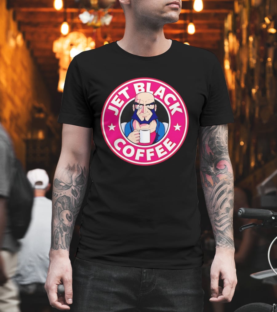 Jet Black Coffee Stern Man Holding T-Shirt