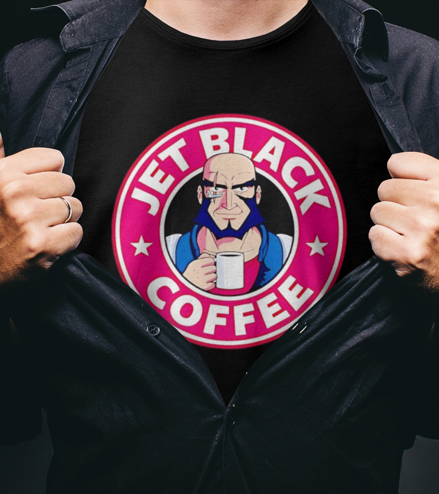 Jet Black Coffee Stern Man Holding T-Shirt