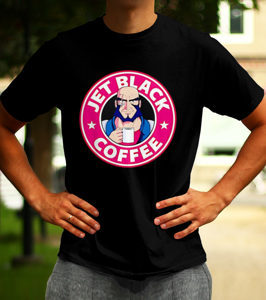 Jet Black Coffee Stern Man Holding T-Shirt