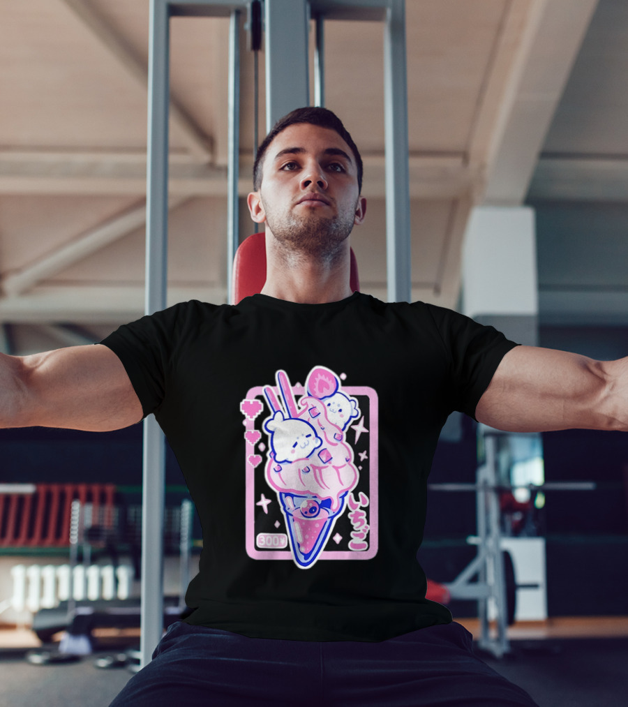 Kawaii Strawberry Ice Cream With Seals And 300 Yen Cute Hearts T-Shirt