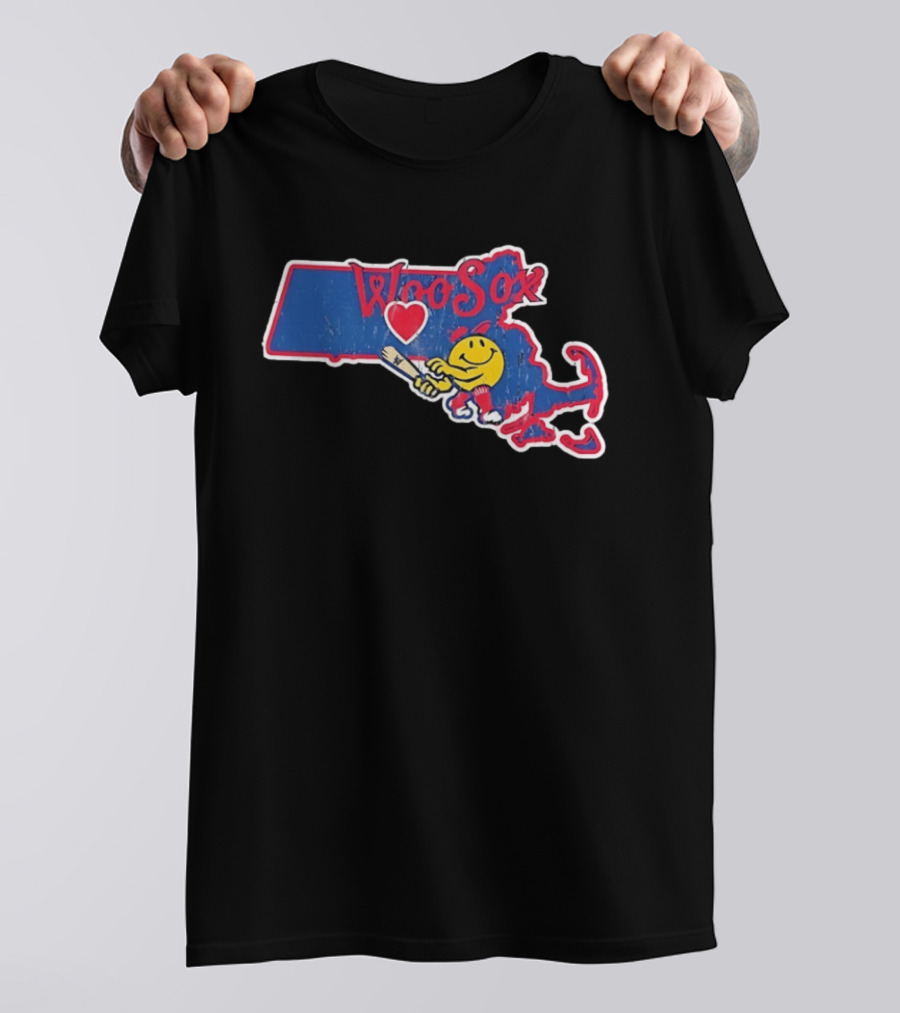 WooSox Massachusetts Heart Baseball Distressed T-Shirt
