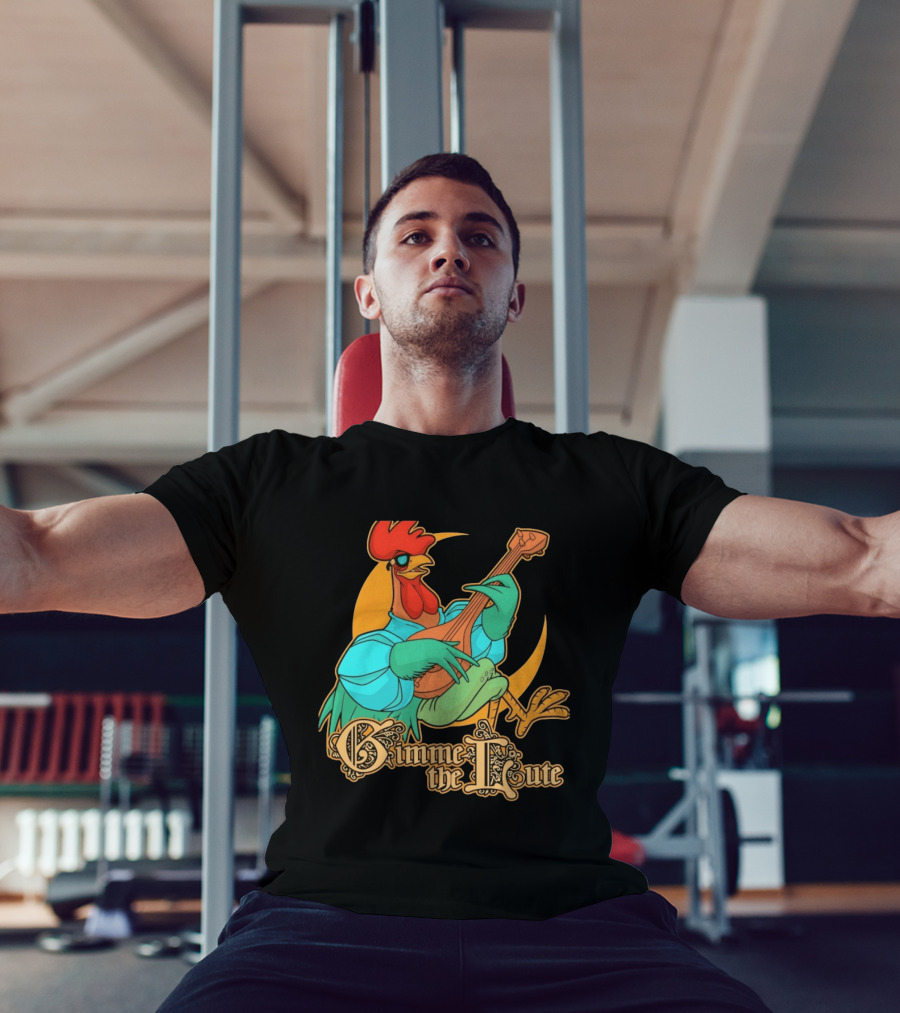 Rooster Musician Gimme The Lute Bard Funny Chicken Playing Instrument T-Shirt