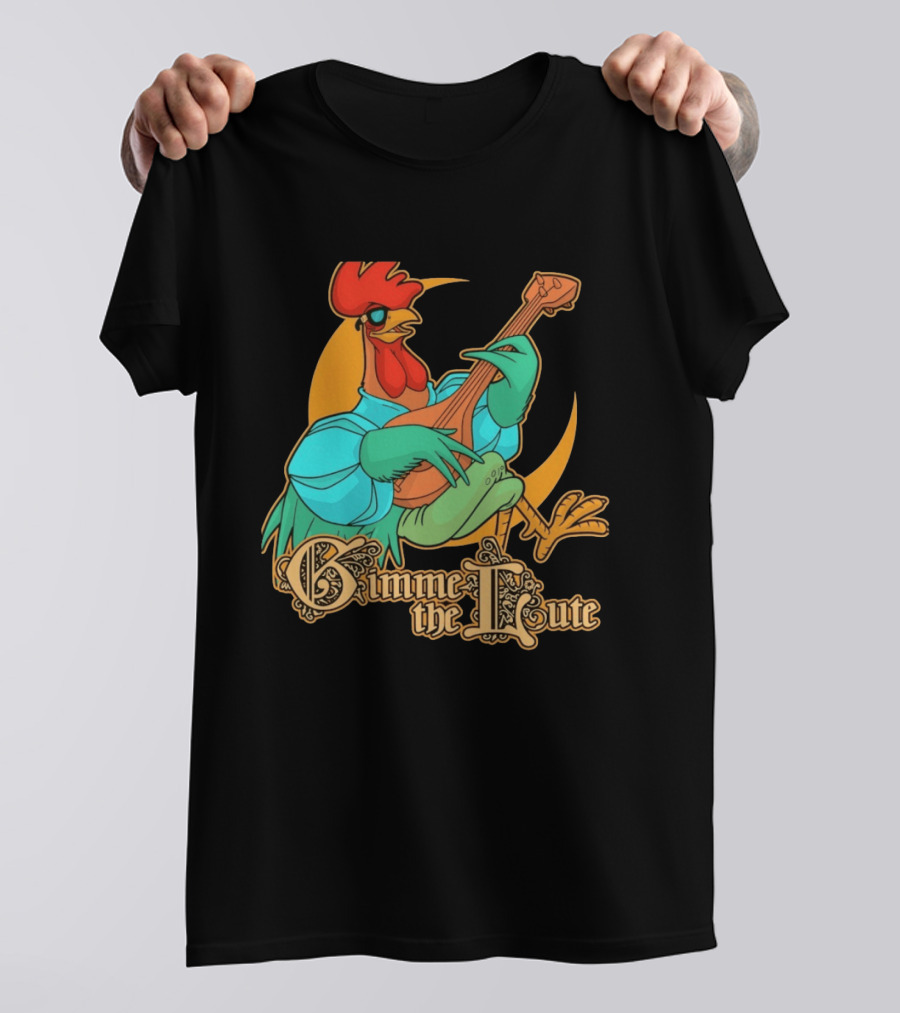 Rooster Musician Gimme The Lute Bard Funny Chicken Playing Instrument T-Shirt