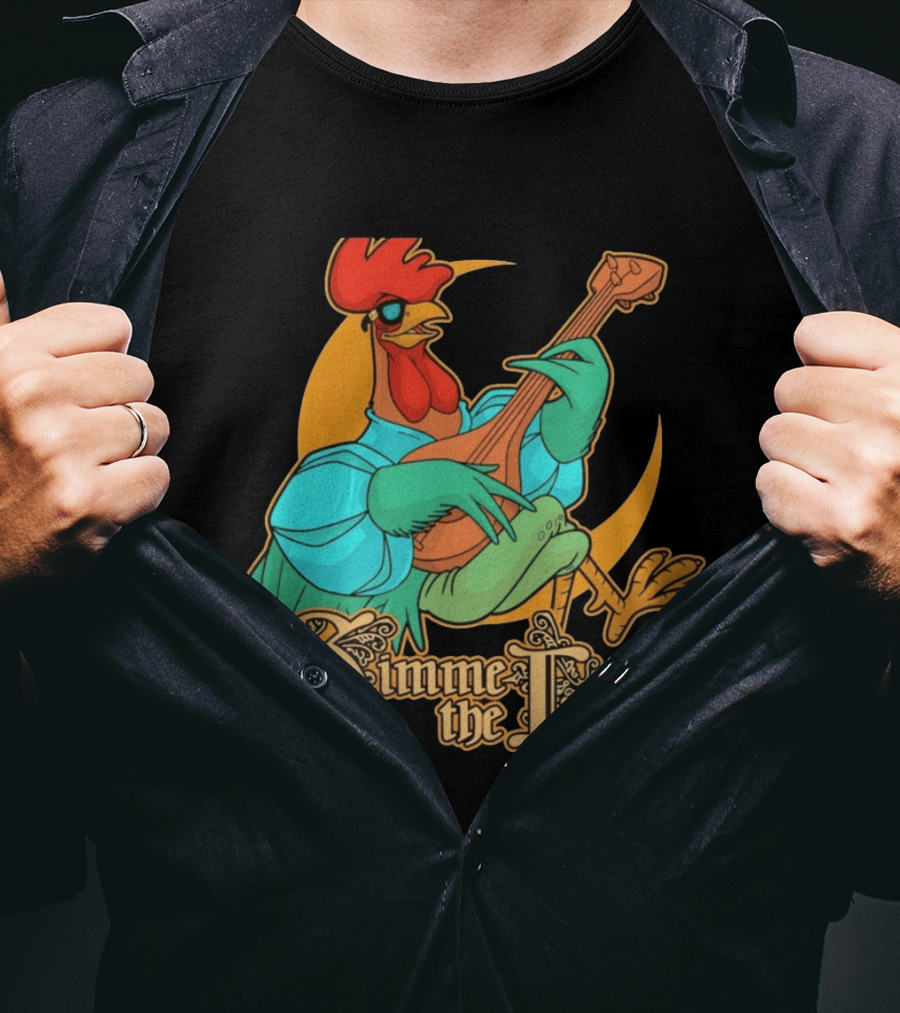 Rooster Musician Gimme The Lute Bard Funny Chicken Playing Instrument T-Shirt