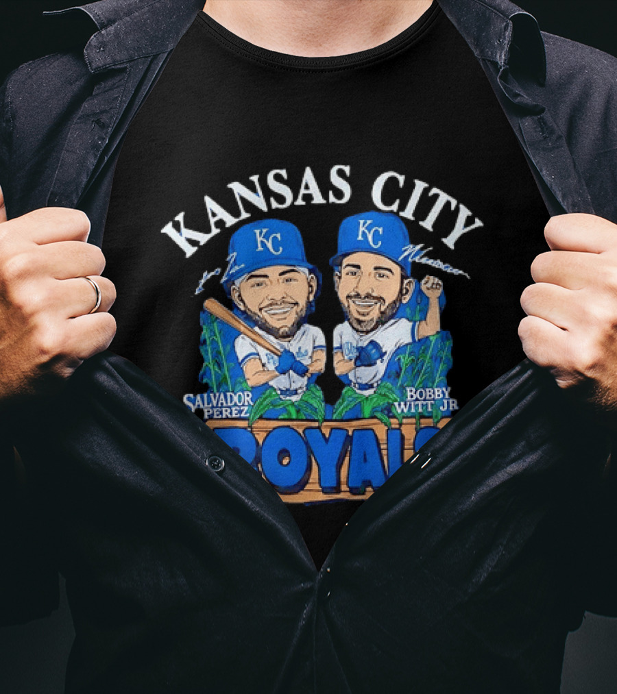 Kansas City Royals Salvador Perez Bobby Witt Jr Cartoon Baseball T-Shirt