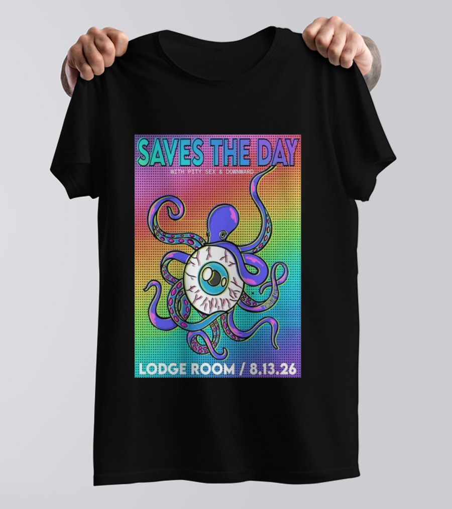 Saves The Day Lodge Room Aug 13 2026 Los Angeles Tour Octopus Eyeball T-Shirt