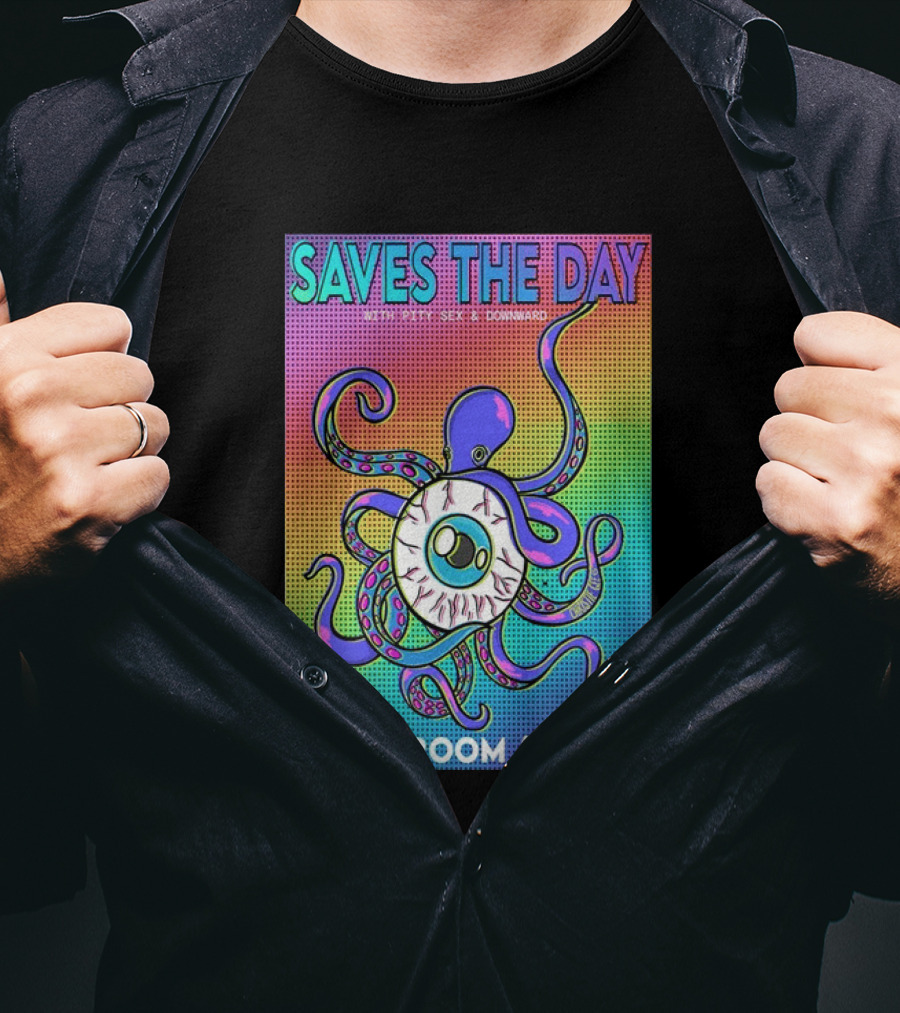 Saves The Day Lodge Room Aug 13 2026 Los Angeles Tour Octopus Eyeball T-Shirt
