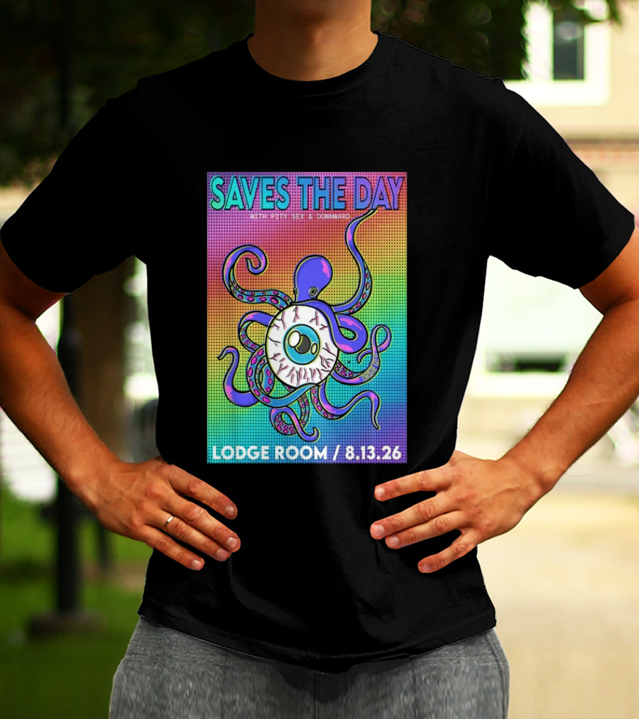Saves The Day Lodge Room Aug 13 2026 Los Angeles Tour Octopus Eyeball T-Shirt