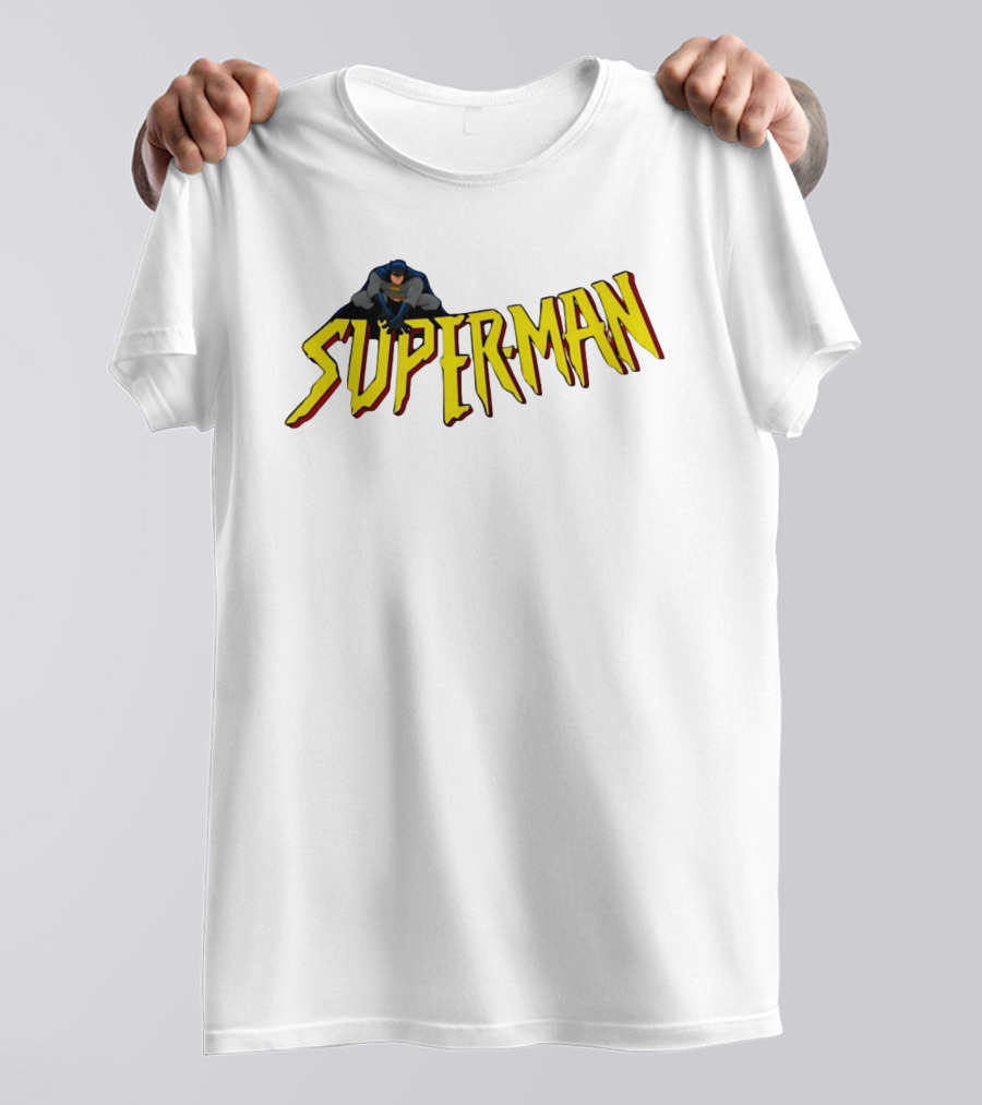 Batman Crouching On Superman Lettering DC Comics T-Shirt