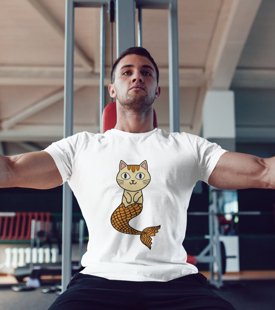 Cat Mermaid Whiskered Feline With Orange Scales T-Shirt