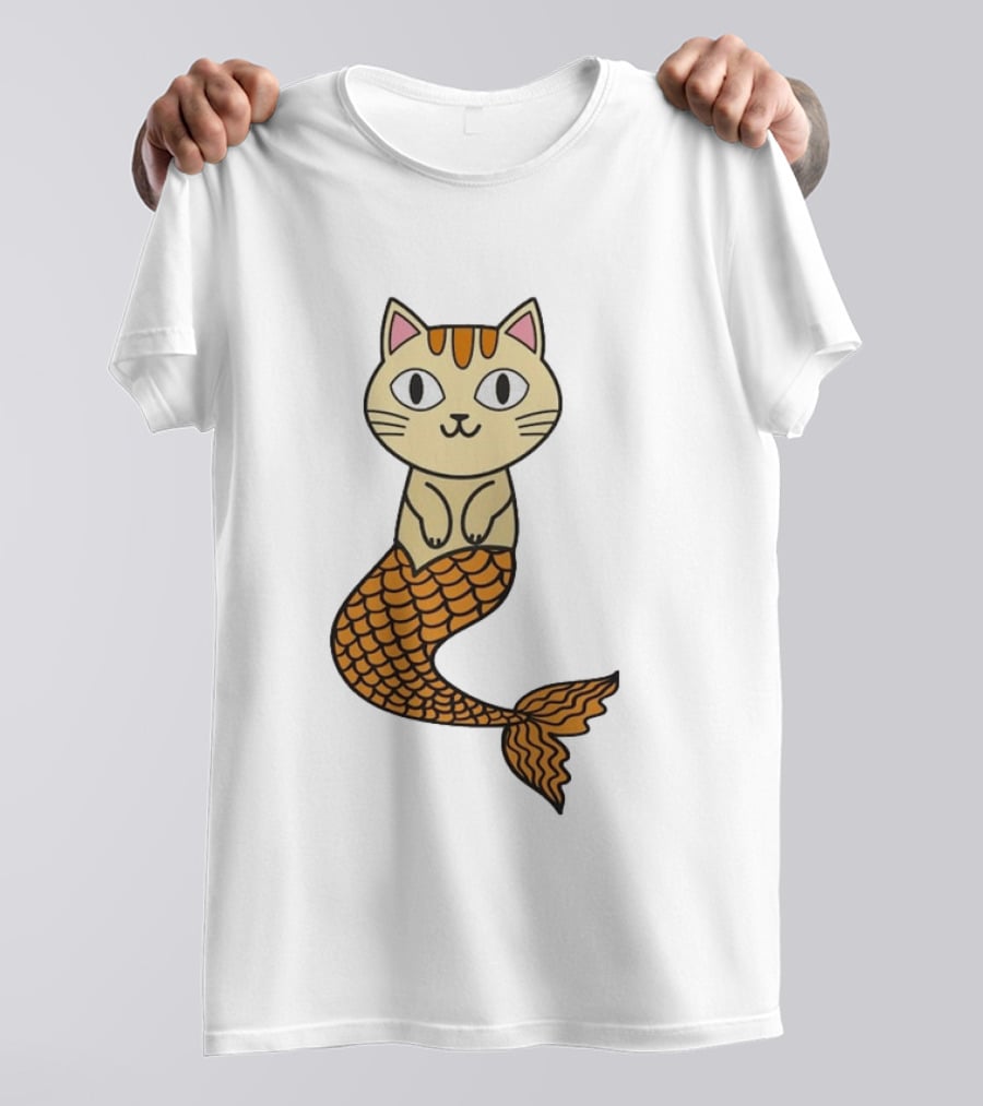 Cat Mermaid Whiskered Feline With Orange Scales T-Shirt
