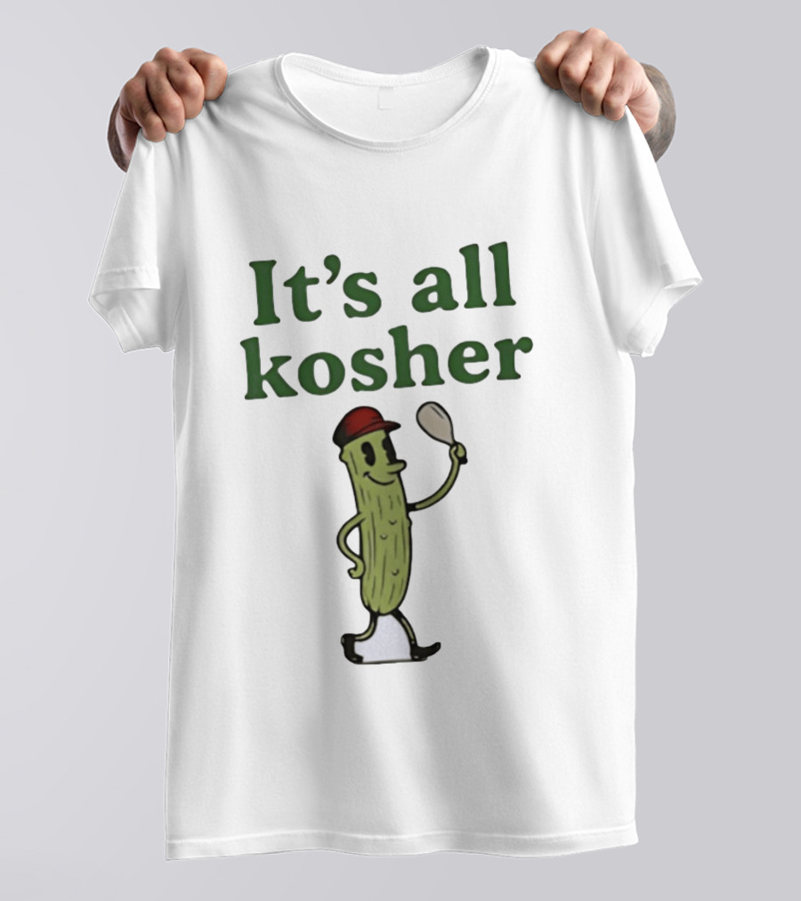 Kosher Pickle Cartoon With Baseball Cap And Spoon T-Shirt
