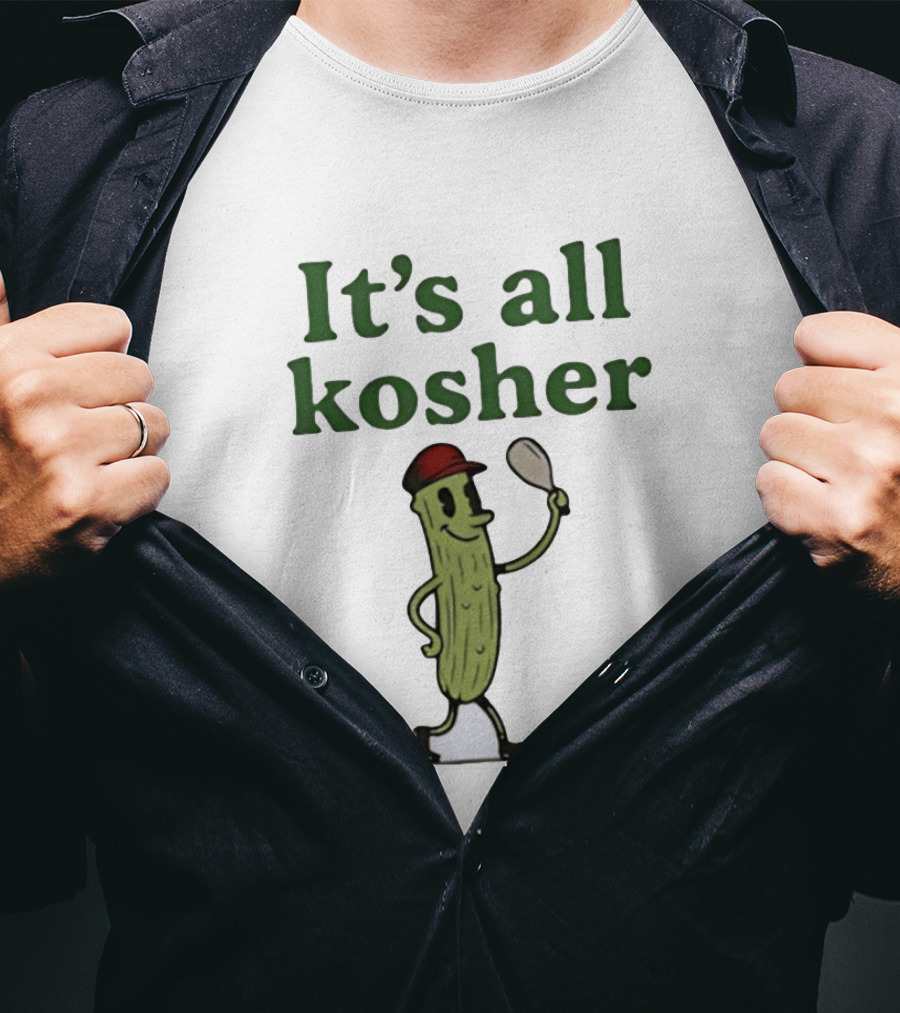 Kosher Pickle Cartoon With Baseball Cap And Spoon T-Shirt
