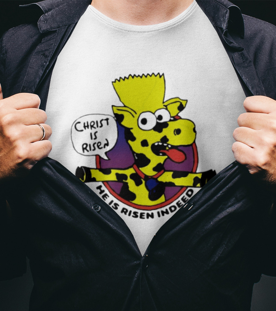 Christ Is Risen He Is Risen Indeed Simpson Cow Cartoon T-Shirt