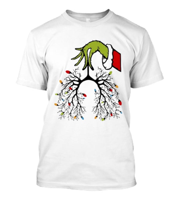 Christmas 2025 Nurse Lungs With Lights And Green Hand Santa Sleeve T-Shirt