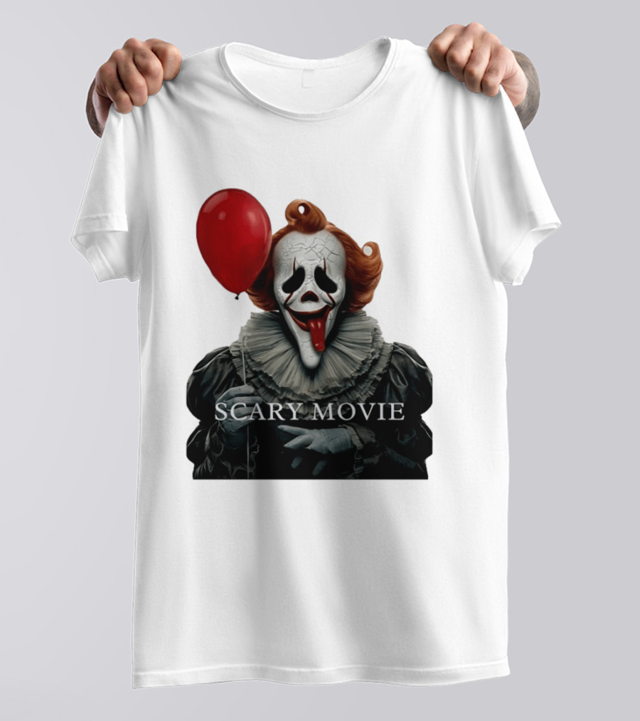 Pennywise Scary Movie Mashup Creepy Clown With Red Balloon T-Shirt