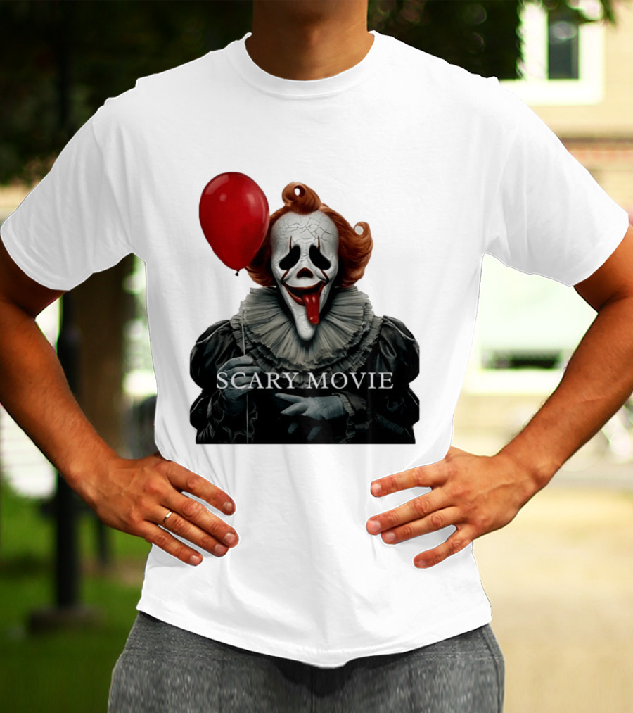 Pennywise Scary Movie Mashup Creepy Clown With Red Balloon T-Shirt