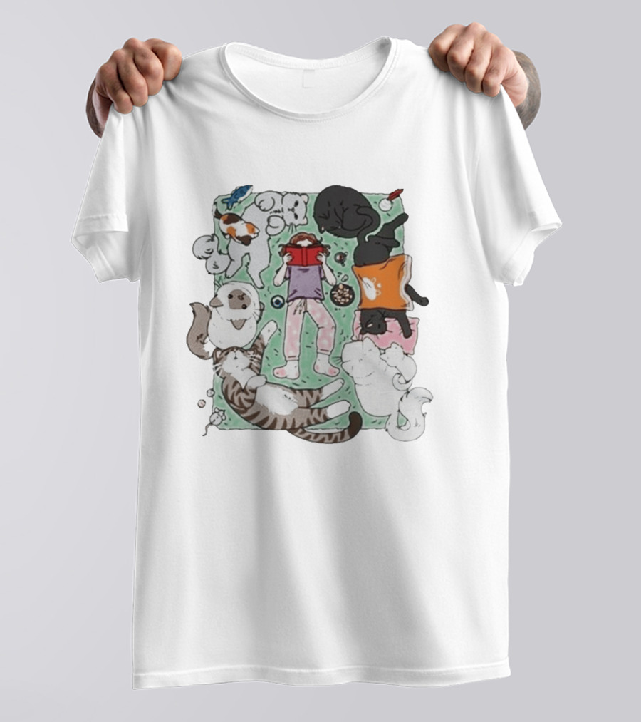 Lilsimsie Cozy Reading Party With Cats Playing And Lounging T-Shirt
