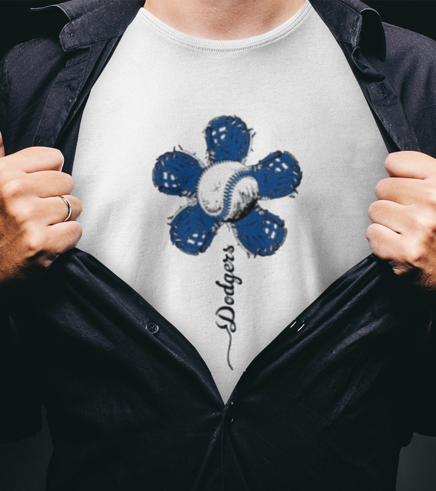 Dodgers Baseball Flower Blue Petals T-Shirt