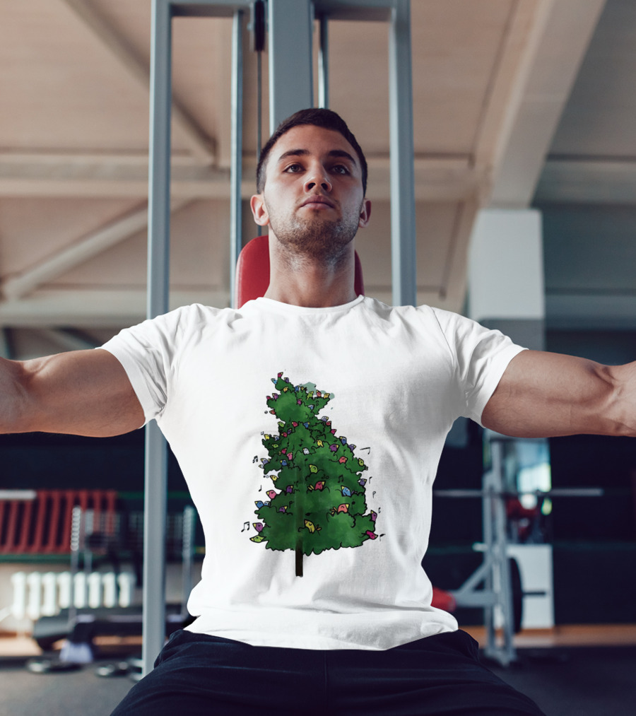 Colorful Singing Birds In Evergreen Tree With Musical Notes T-Shirt