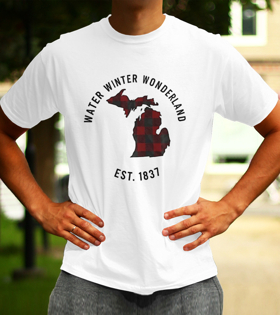 Michigan Water Winter Wonderland Est 1837 Plaid T-Shirt