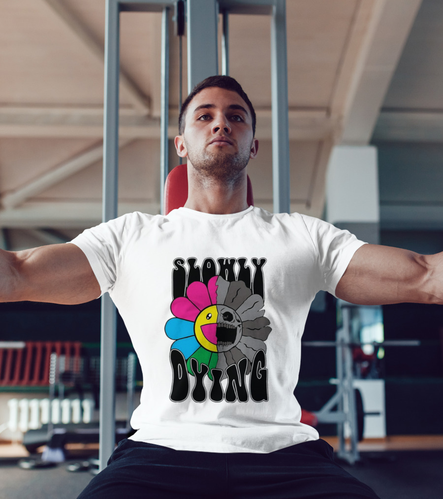 Slowly Dying Colorful Flower Skull Dark Half Happy Half Grim T-Shirt